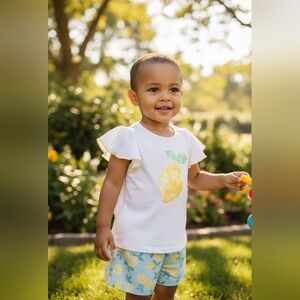 btween White and Yellow Lemon Print Set